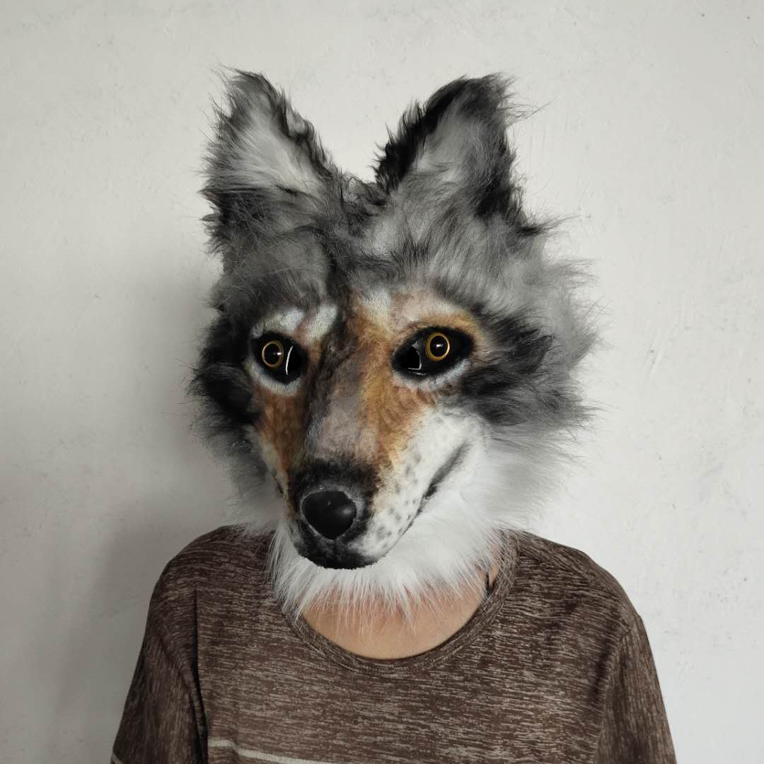 Masque en Latex tête d'animal loup-chien, accessoires de déguisement de film avec queue