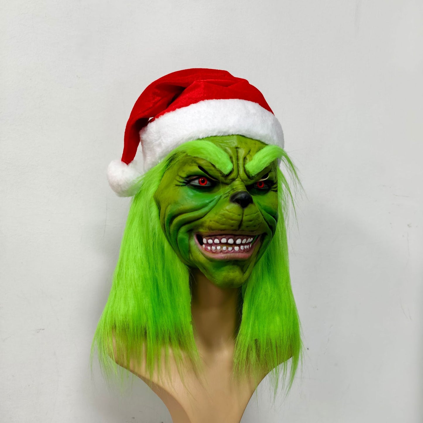 The Grinch Grinning X'mas Cosplay Latex Mask Furry Fur with hat
