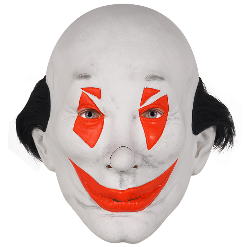 Scary Clown Latex Full Head Mask with Black Side Hair Horror Smiling Clown Halloween Cosplay Costume Prop