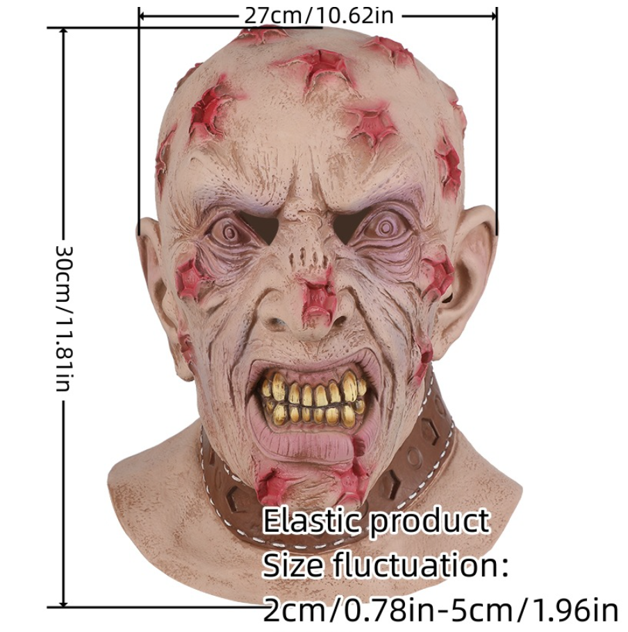 Scary Bloody Wound Zombie Latex Mask Full Head Gold Teeth Collar Monster Halloween Cosplay Prop