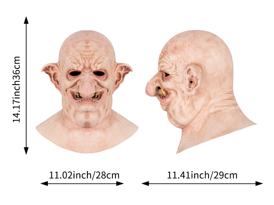 Goblin Old Troll Latex Mask Full Head Pointed Ears Gold Teeth Horror Halloween Cosplay Costume Prop