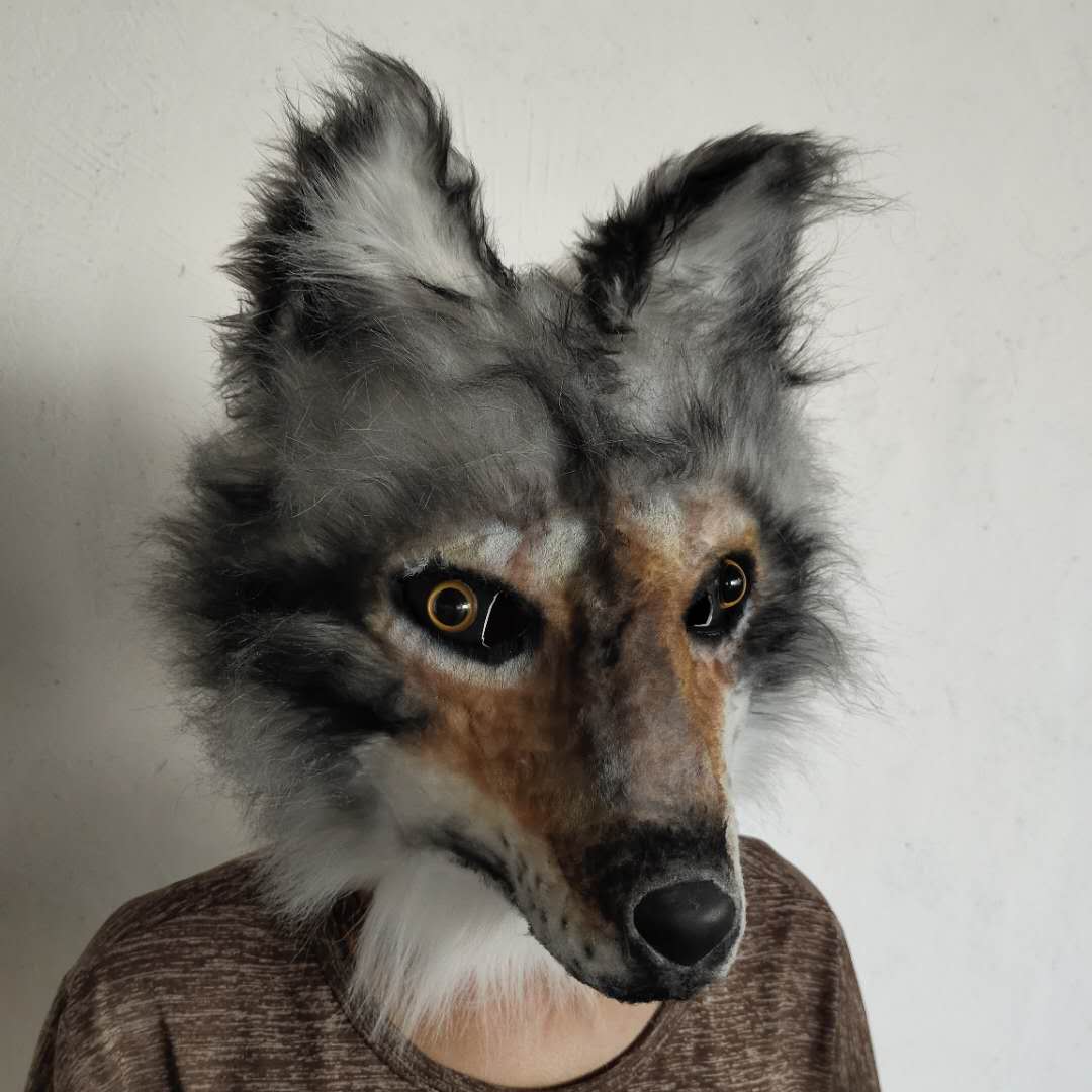 Masque en Latex tête d'animal loup-chien, accessoires de déguisement de film avec queue