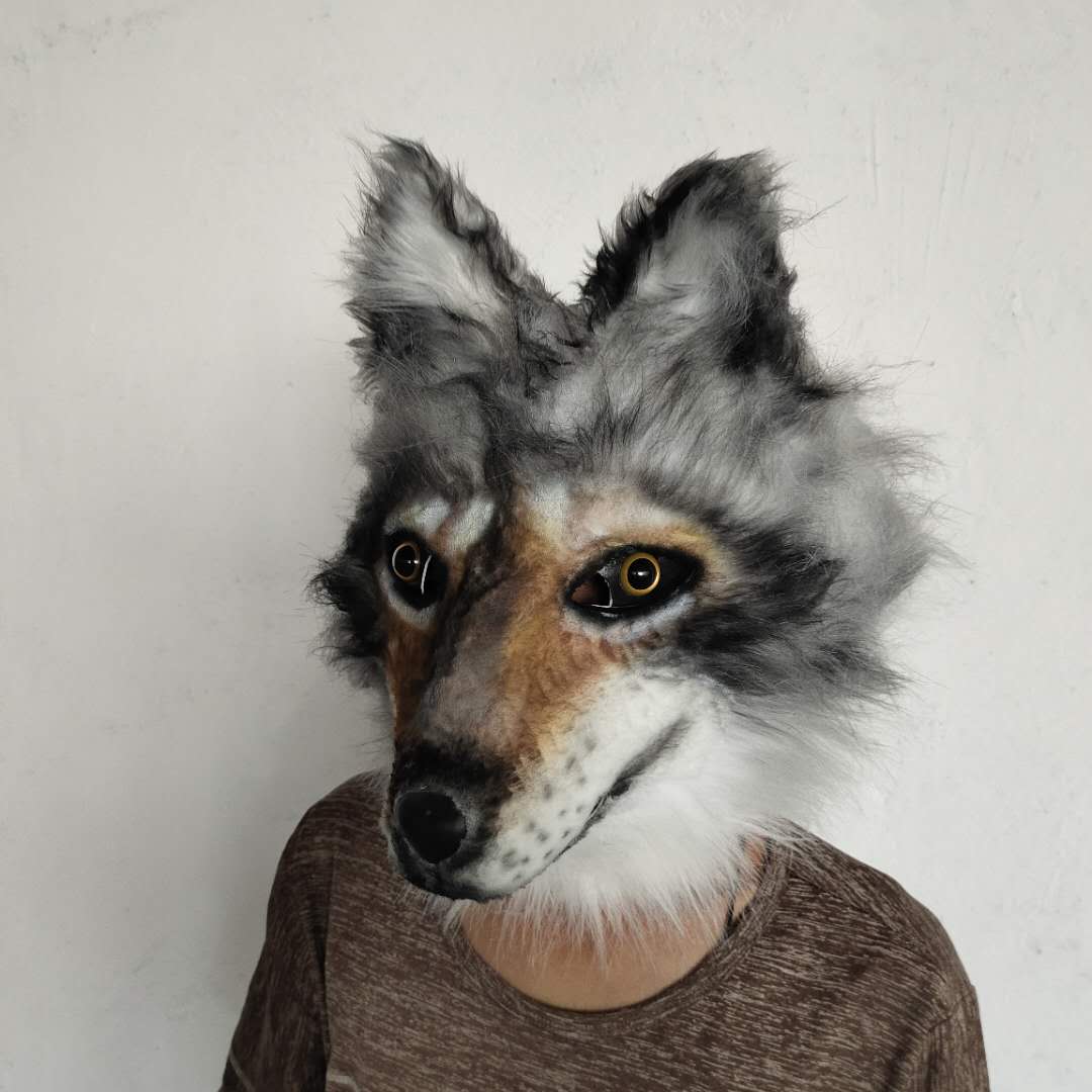 Masque en Latex tête d'animal loup-chien, accessoires de déguisement de film avec queue