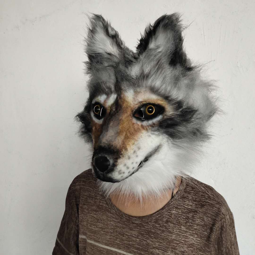 Masque en Latex tête d'animal loup-chien, accessoires de déguisement de film avec queue