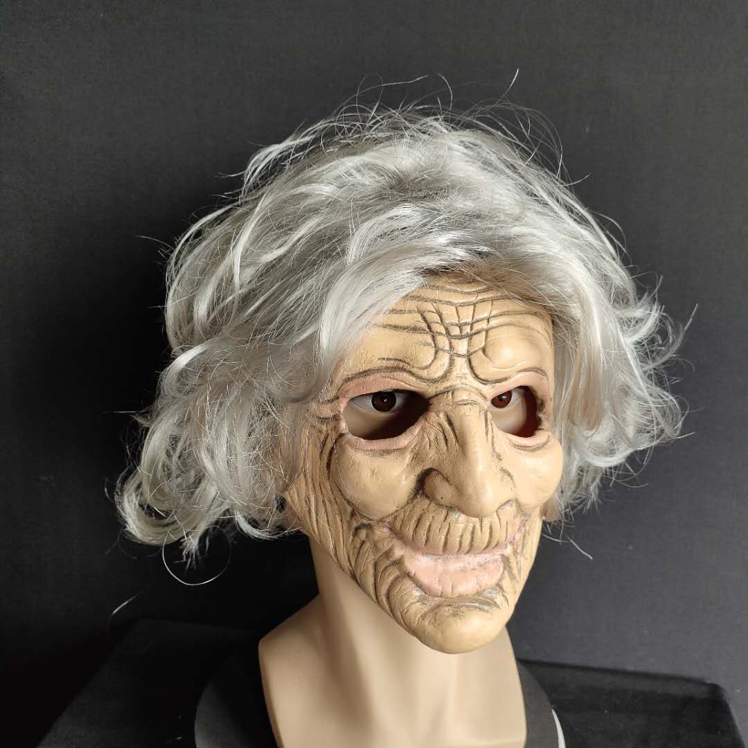 Alte Frau Halloween Latex Maske mit Haaren Voller Kopf Cosplay Requisiten