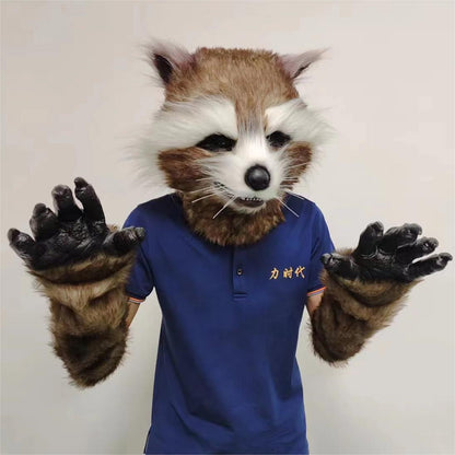 Plush Rocket Deluxe Raccoon Cosplay Full Head Mask with full set claws