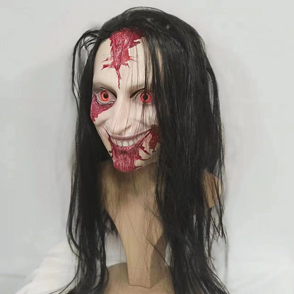 Halloween Latex Mask Horror Long Hair Full Head Cosplay Props