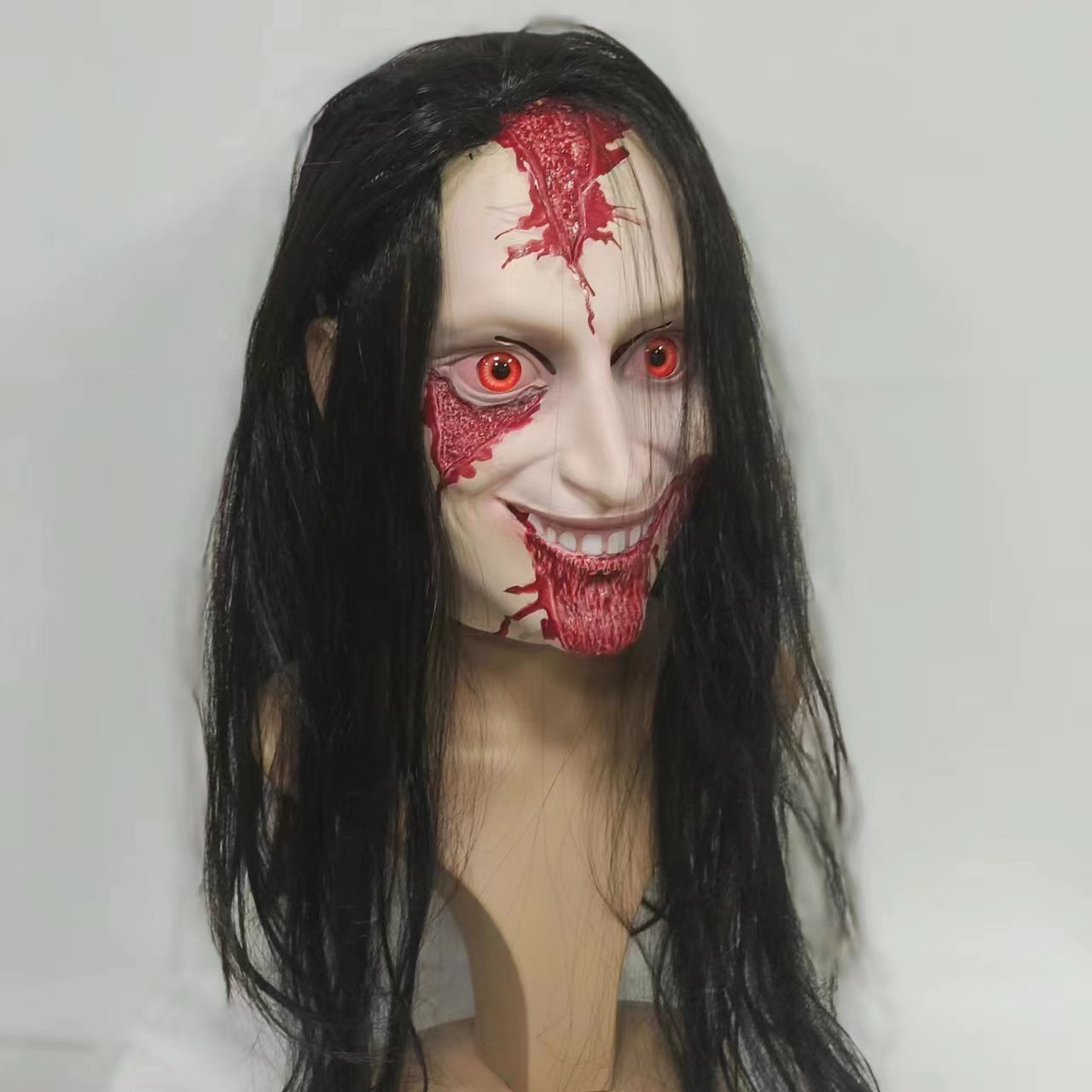 Halloween Latex Mask Horror Long Hair Full Head Cosplay Props