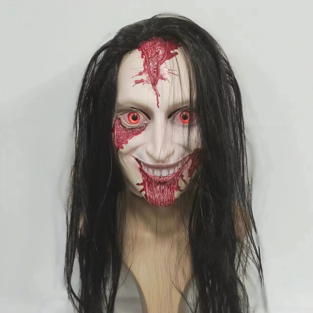 Halloween Latex Mask Horror Long Hair Full Head Cosplay Props