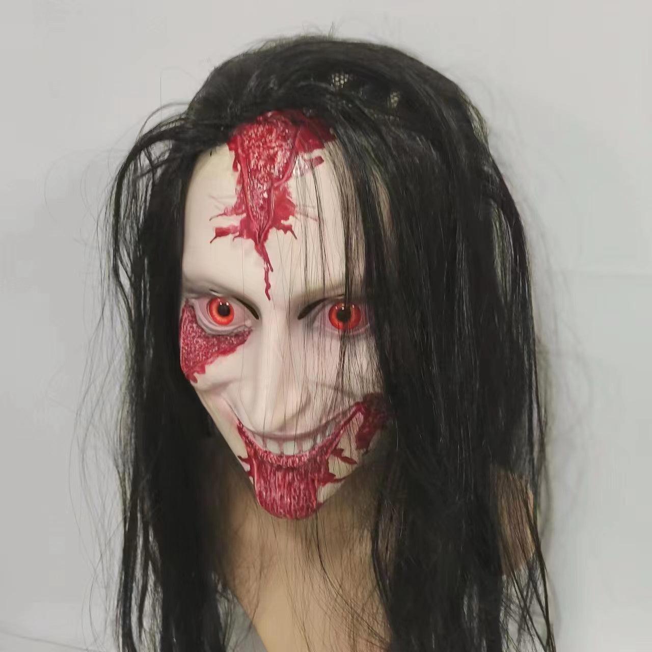 Halloween Latex Mask Horror Long Hair Full Head Cosplay Props