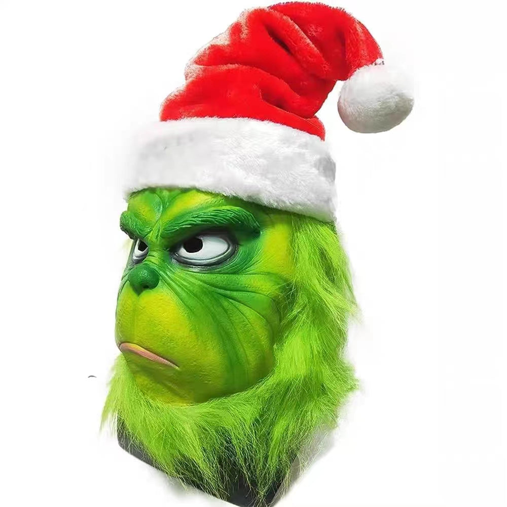 The Grinch Mask Full Head Latex Xmas Christmas Cosplay Costume with hat