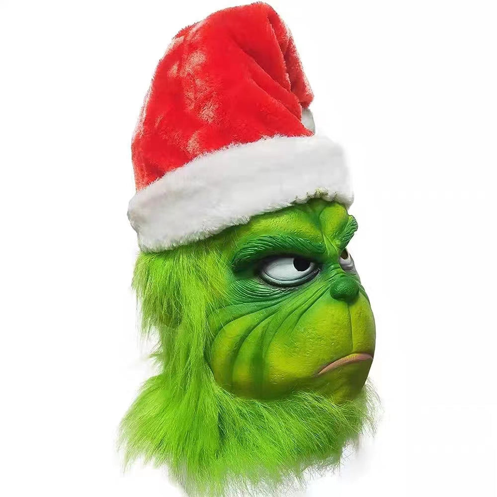 The Grinch Mask Full Head Latex Xmas Christmas Cosplay Costume with hat