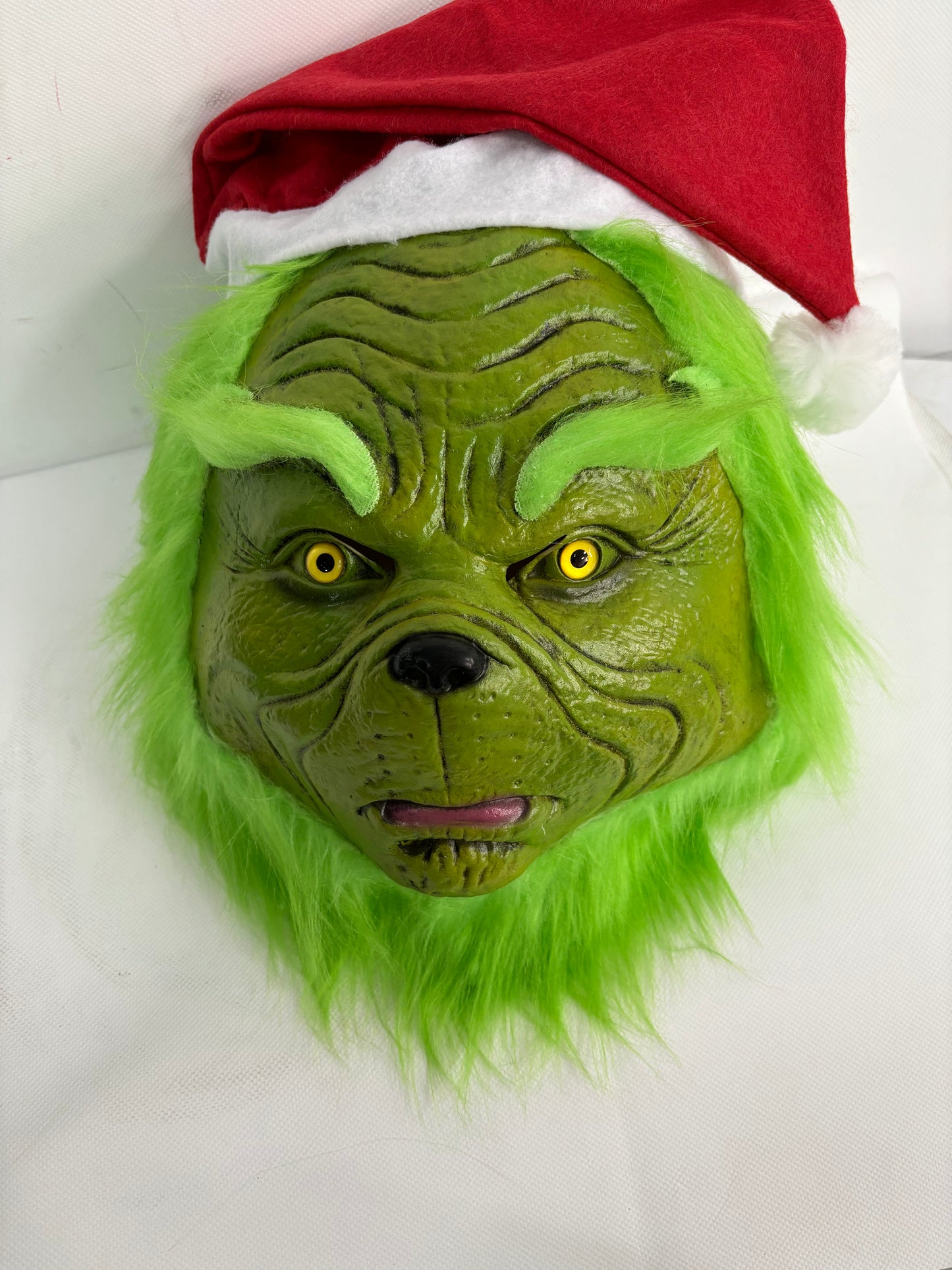 The Grinch X'mas Cosplay Latex Mask with Green Furry Fur for Christmas with hat
