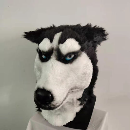 Husky Dog Adult Latex Costume Full Head Mask with hair