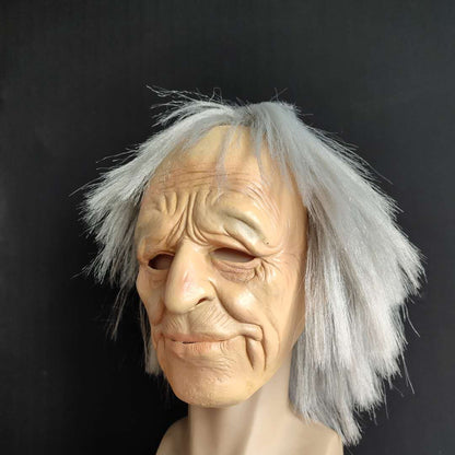 Old Man Halloween Latex Mask with hair Full Head Cosplay Props NEW