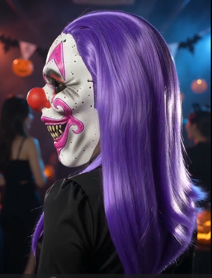 Scary Evil Clown Latex Full Head Mask with Purple Hair Horror Creepy Clown Mask for Halloween Cosplay Costume Party (Copy)