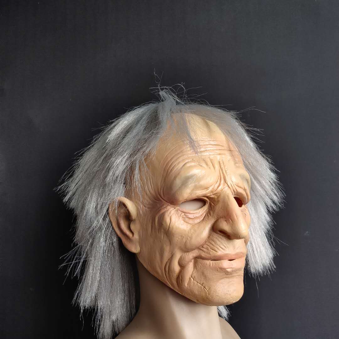 Old Man Halloween Latex Mask with hair Full Head Cosplay Props NEW