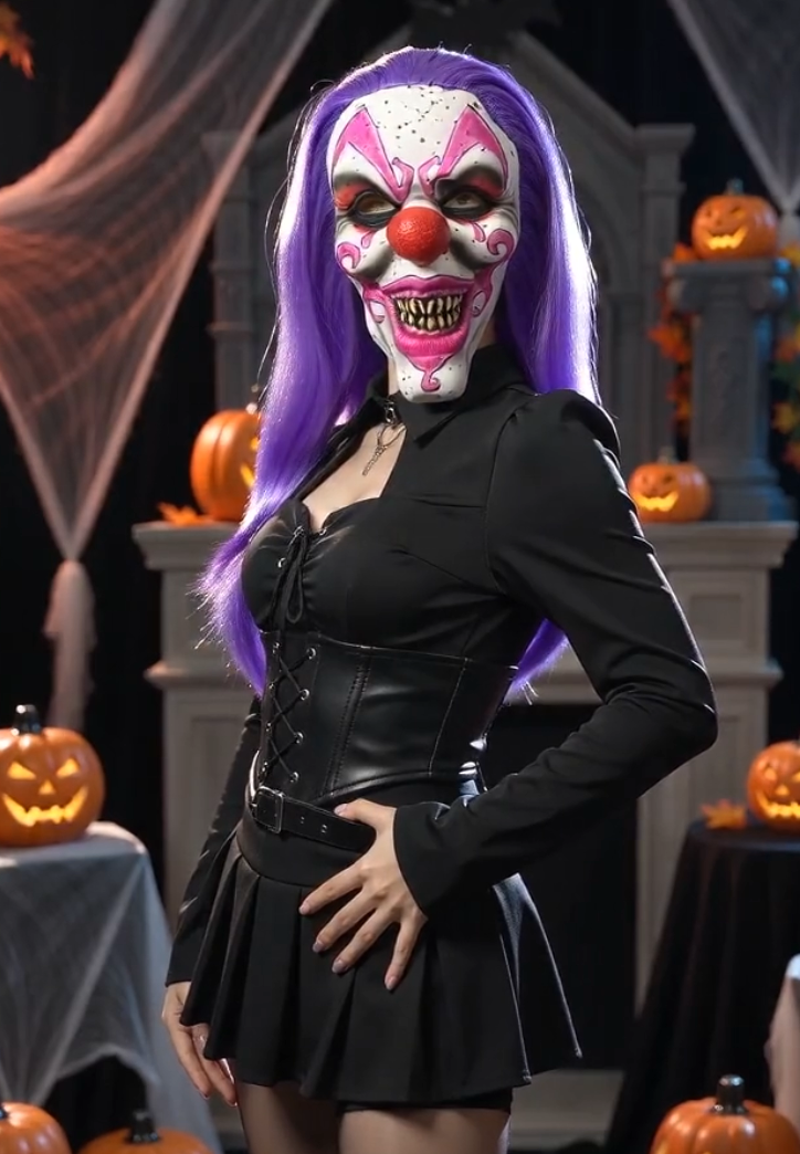 Scary Evil Clown Latex Full Head Mask with Purple Hair Horror Creepy Clown Mask for Halloween Cosplay Costume Party (Copy)