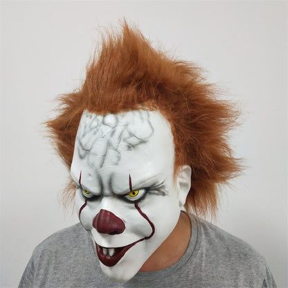 Clown Latex Mask with Brown Hair