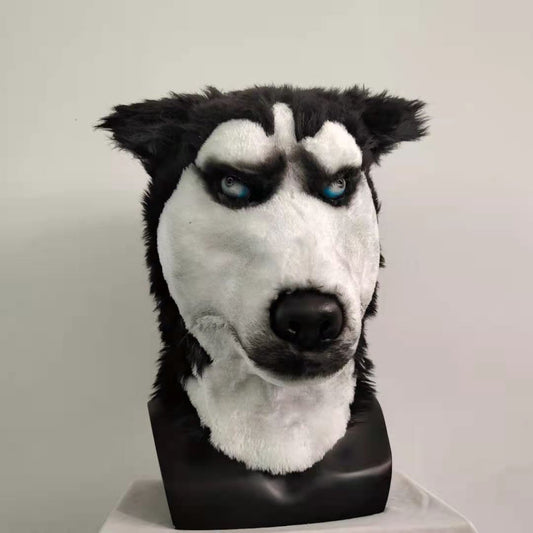 Husky Dog Adult Latex Costume Full Head Mask with hair