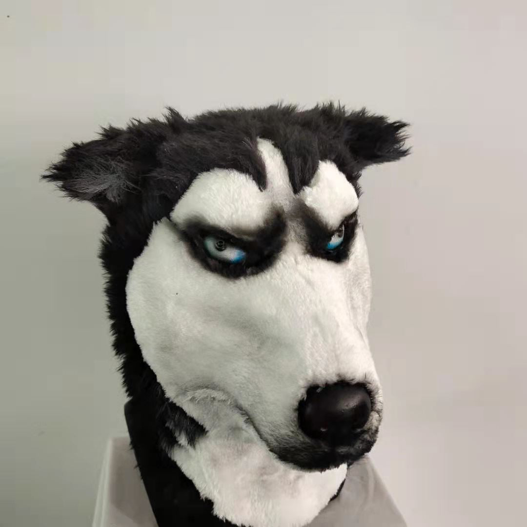 Husky Dog Adult Latex Costume Full Head Mask with hair