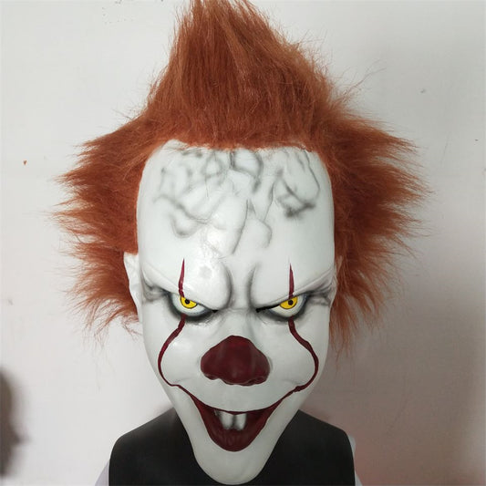 Clown Latex Mask with Brown Hair