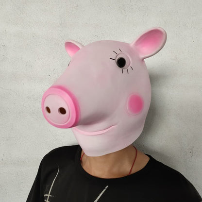 Masquerade Halloween Latex Pink Peppa Pig Mask Prank Party Cosplay Costume Props