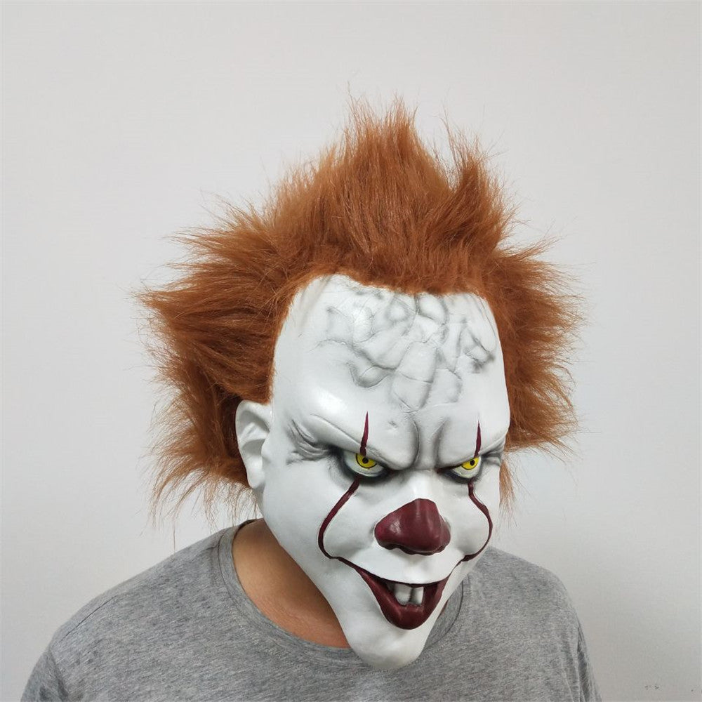 Clown Latex Mask with Brown Hair