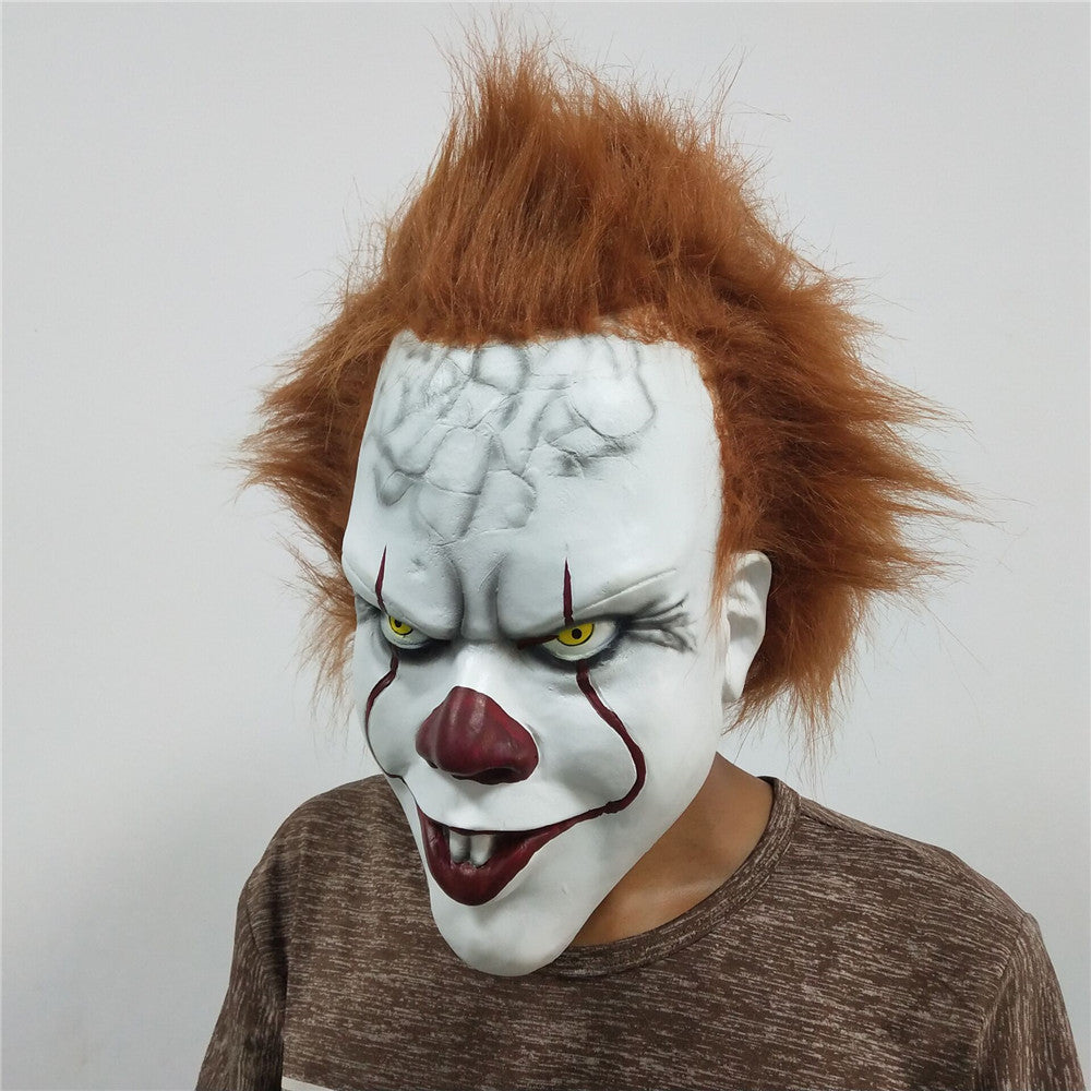 Clown Latex Mask with Brown Hair