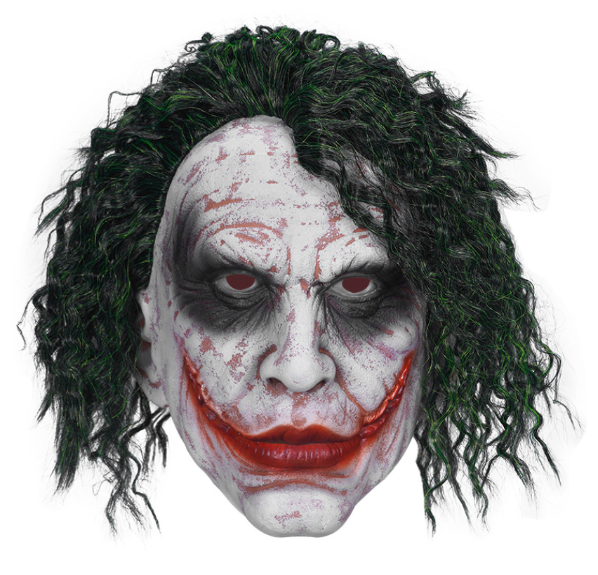 Scary Joker Clown Latex Mask with Green Curly Wig Halloween Cosplay Costume Prop