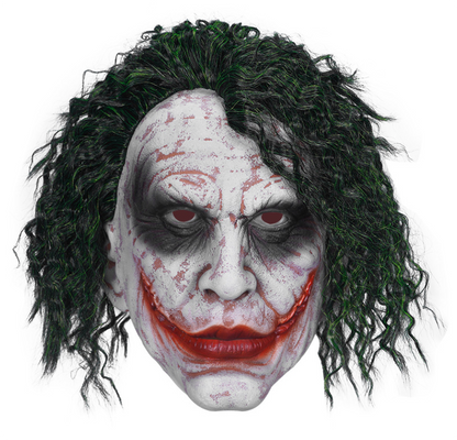 Scary Joker Clown Latex Mask with Green Curly Wig Halloween Cosplay Costume Prop