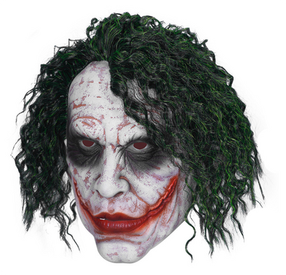 Scary Joker Clown Latex Mask with Green Curly Wig Halloween Cosplay Costume Prop