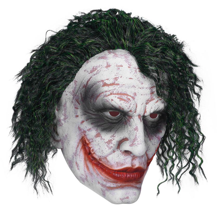 Scary Joker Clown Latex Mask with Green Curly Wig Halloween Cosplay Costume Prop