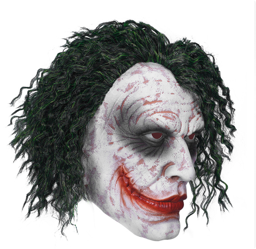 Scary Joker Clown Latex Mask with Green Curly Wig Halloween Cosplay Costume Prop