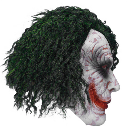 Scary Joker Clown Latex Mask with Green Curly Wig Halloween Cosplay Costume Prop