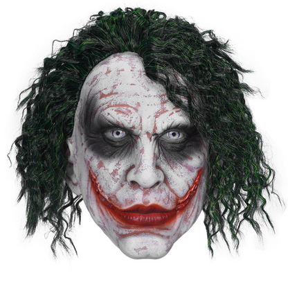 Scary Joker Clown Latex Mask with Green Curly Wig Halloween Cosplay Costume Prop