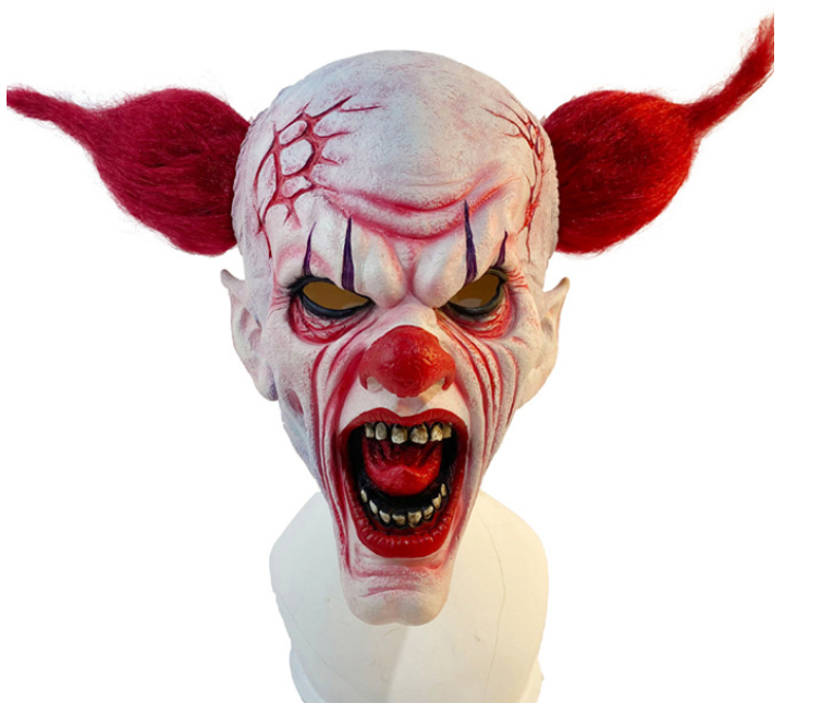 Scary Evil Clown Latex Full Head Mask with Red Hair Horror Creepy Clown Mask for Halloween Cosplay Costume Party