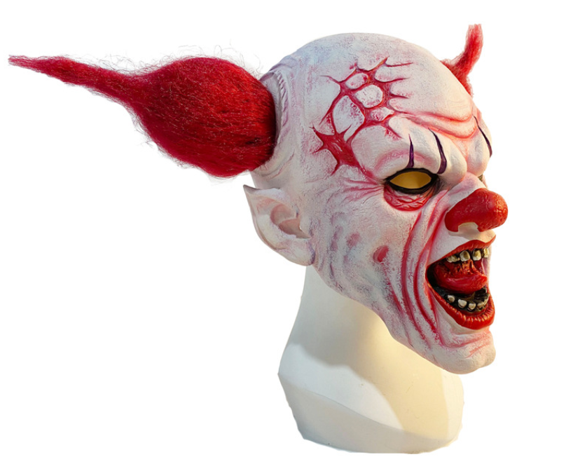 Scary Evil Clown Latex Full Head Mask with Red Hair Horror Creepy Clown Mask for Halloween Cosplay Costume Party