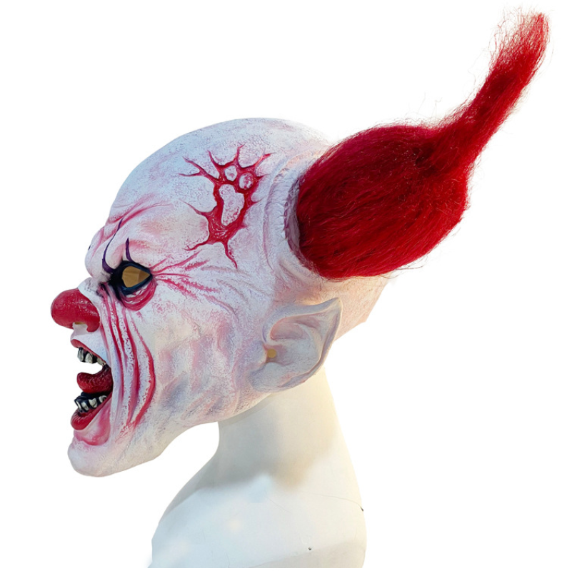 Scary Evil Clown Latex Full Head Mask with Red Hair Horror Creepy Clown Mask for Halloween Cosplay Costume Party