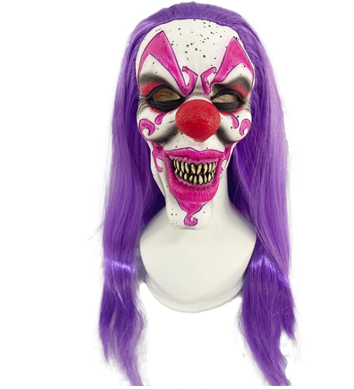 Scary Evil Clown Latex Full Head Mask with Purple Hair Horror Creepy Clown Mask for Halloween Cosplay Costume Party (Copy)