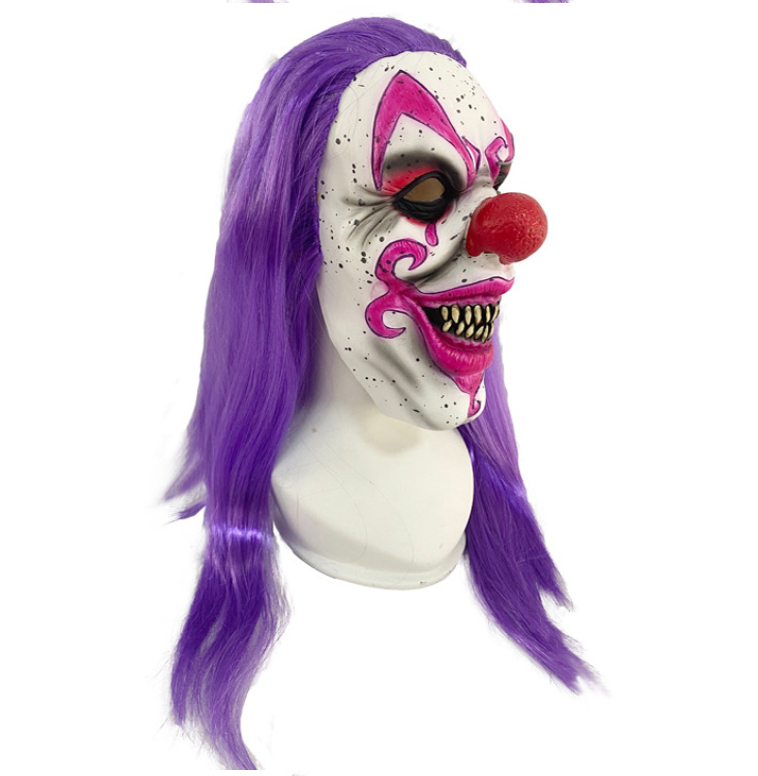 Scary Evil Clown Latex Full Head Mask with Purple Hair Horror Creepy Clown Mask for Halloween Cosplay Costume Party (Copy)