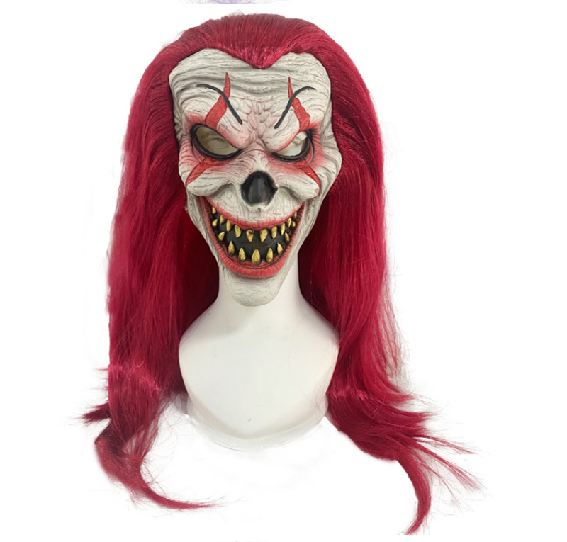Scary Evil Clown Latex Full Head Mask with Red Hair Horror Creepy Clown Mask for Halloween Cosplay Costume Party (Copy) (Copy)