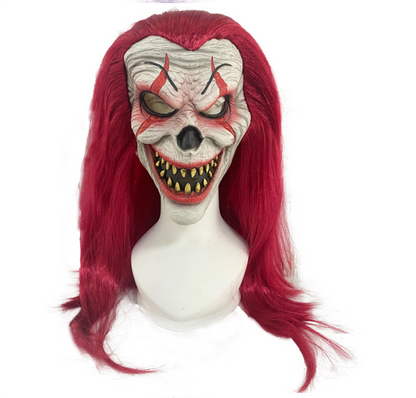 Scary Evil Clown Latex Full Head Mask with Red Hair Horror Creepy Clown Mask for Halloween Cosplay Costume Party (Copy) (Copy)