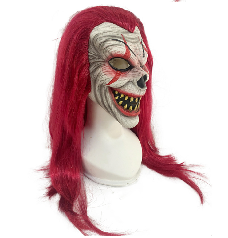 Scary Evil Clown Latex Full Head Mask with Red Hair Horror Creepy Clown Mask for Halloween Cosplay Costume Party (Copy) (Copy)