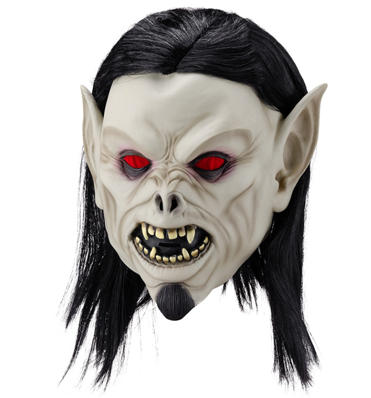 Horror Vampire Demon Mask with Long Black Hair Latex Full Head Halloween Cosplay Mask