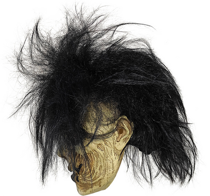 Scary Stitched Mouth Zombie Mask with Messy Black Wild Hair Latex Full Head Halloween Horror Cosplay Mask
