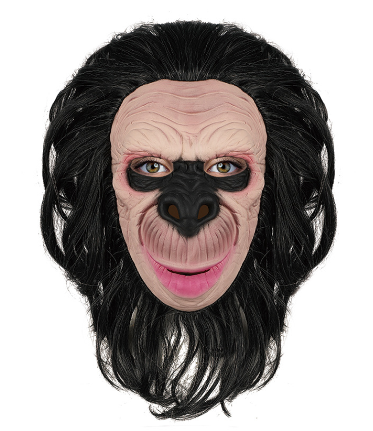 Realistic Chimpanzee Latex Mask Black Hair Monkey Full Head Mask for Halloween Cosplay