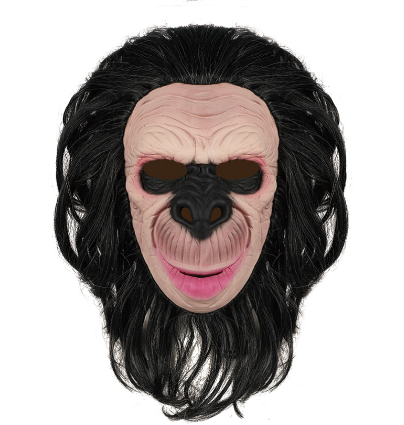Realistic Chimpanzee Latex Mask Black Hair Monkey Full Head Mask for Halloween Cosplay