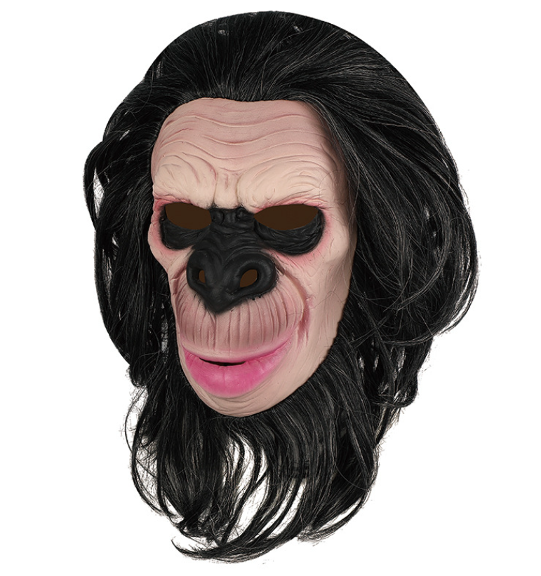 Realistic Chimpanzee Latex Mask Black Hair Monkey Full Head Mask for Halloween Cosplay