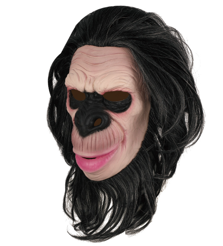 Realistic Chimpanzee Latex Mask Black Hair Monkey Full Head Mask for Halloween Cosplay